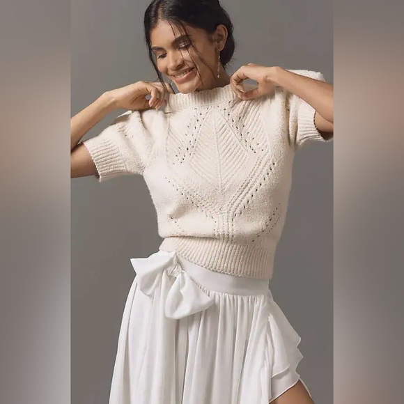 Anthropologie Sweaters - Anthropologie Pointelle Short-sleeve Ivory Knit Sweater NWT